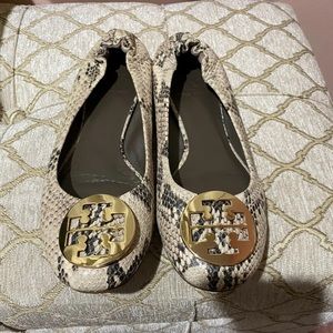 TORY BURCH Reva Ballet Flat Ballerina Snake Skin Python Leather  Size 8.5